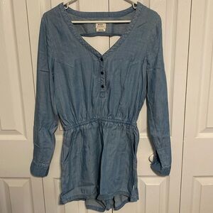 RVCA Light Blue Denim Long Sleeve Romper